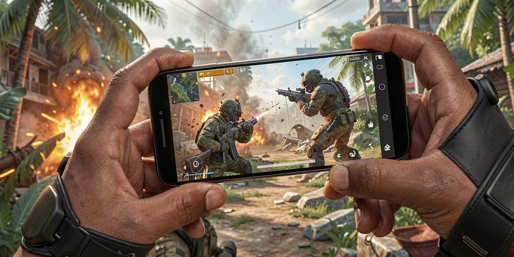 Tampilan gameplay mendebarkan dalam pertempuran FPS ASG55.