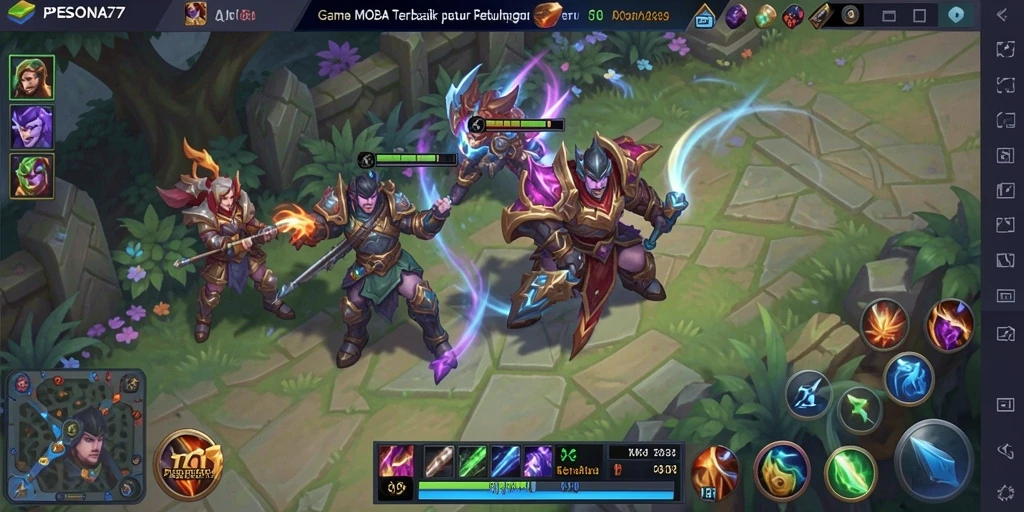 Tangkapan layar utama gameplay PESONA77 dengan karakter beraksi di arena.