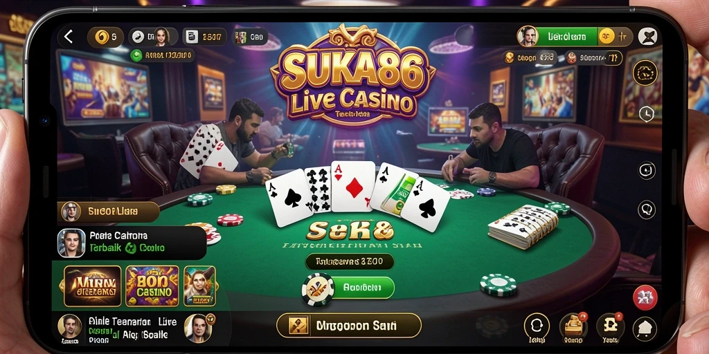 Screenshot gameplay Live Casino SUKA86 menampilkan dealer langsung dan sesi permainan mendebarkan.