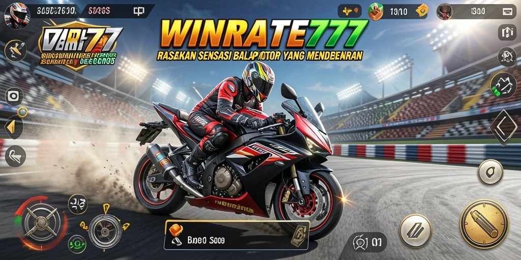 Screenshot gameplay WINRATE777 menampilkan aksi balap motor yang mendebarkan.